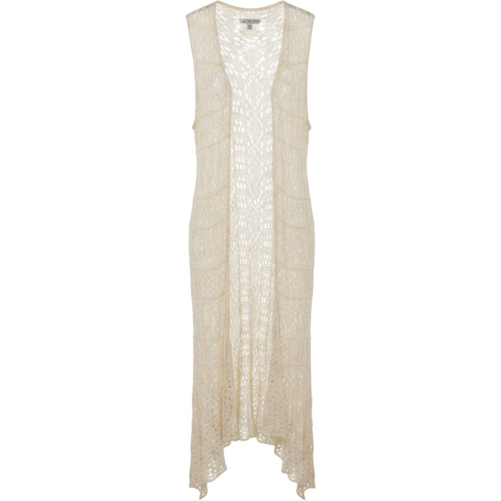 Boho Longline Crochet Vest Women M L Cream Open Knit Duster Hippie Layer Coastal